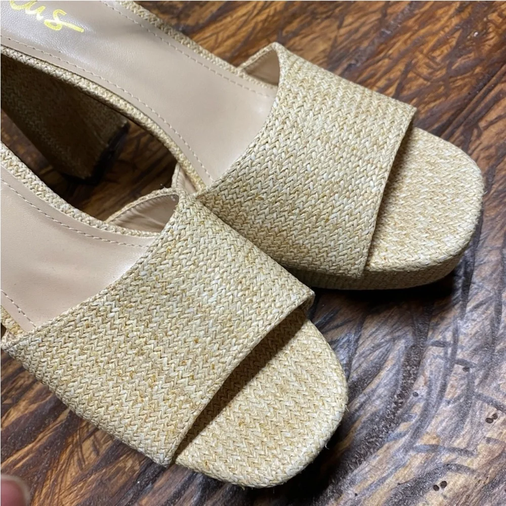 Lulus Kinuka Natural Raffia Ankle Strap High Heel Platform Sandals Size 11